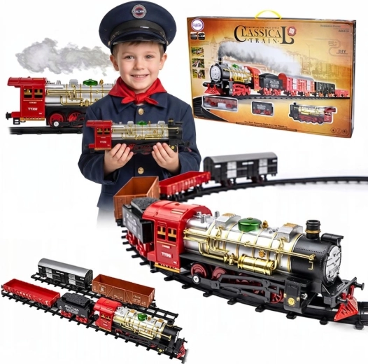 Circuit de train électrique classique WOOPIE avec lumière, sons et vapeur, 29 pièces