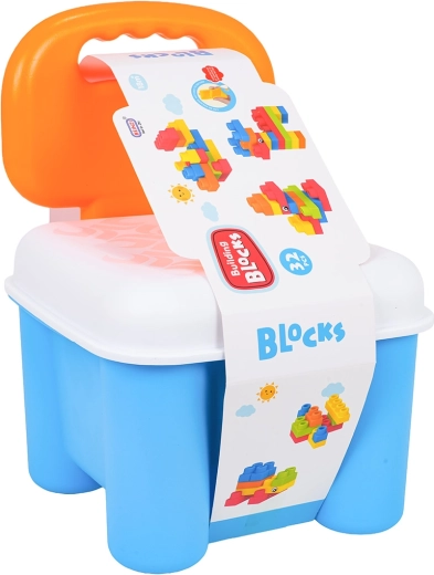 Ensemble de cubes de construction souples avec tabouret de rangement bleu