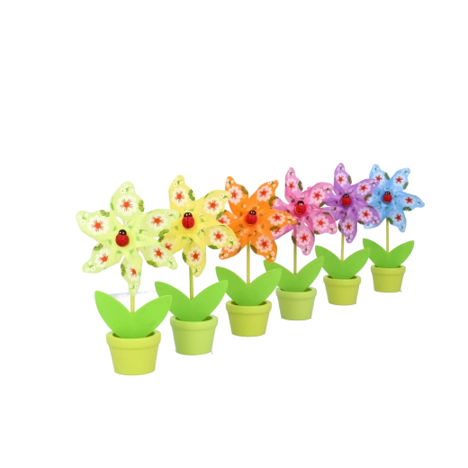 Fleur joyeuse avec coccinelle en assortiment de 6 couleurs