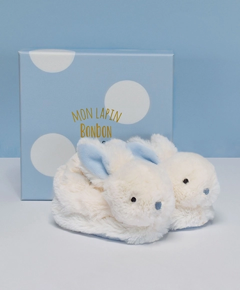 Doudou ensemble de chaussons à grelots Lapin bleu pour enfants 0-6 mois