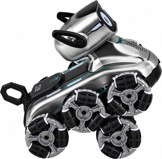8 roues multidirectionnelles et bras mobiles