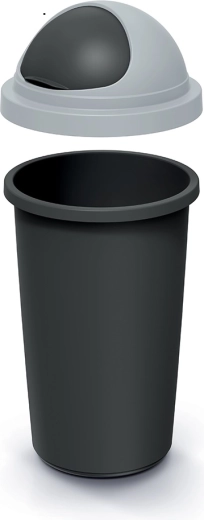 Poubelle 50 l avec couvercle, noir recyclé et gris clair