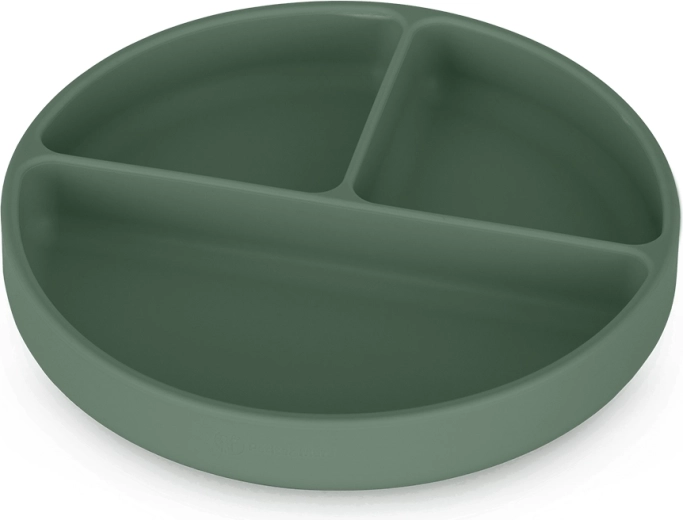 Assiette compartimentée en silicone avec ventouse PETITE&MARS Take&Match Misty Green, ronde, 6 m+
