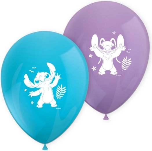 Ballons en latex DISNEY Stitch et Angel 28 cm, lot de 8 pièces