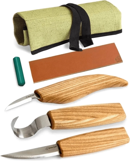 BeaverCraft S13 kit élargi de sculpture de cuillères (3 couteaux en rouleau + accessoires)