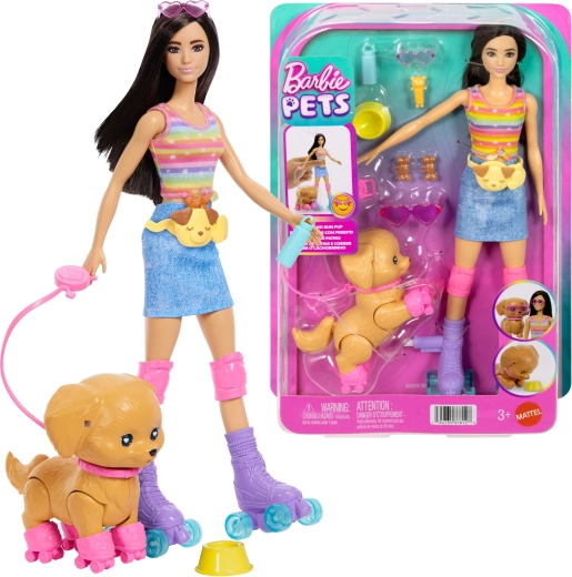 Barbie Pets – poupée en rollers avec chiot et accessoires