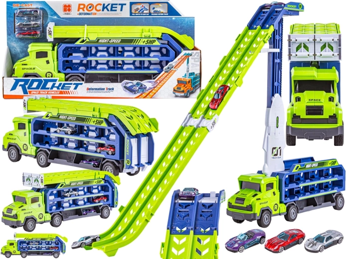 Transporteur avec rampe de lancement – camion et 3 petites voitures