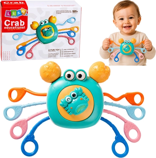 Crabe sensoriel pour bébés – anneau de dentition et hochet bleu