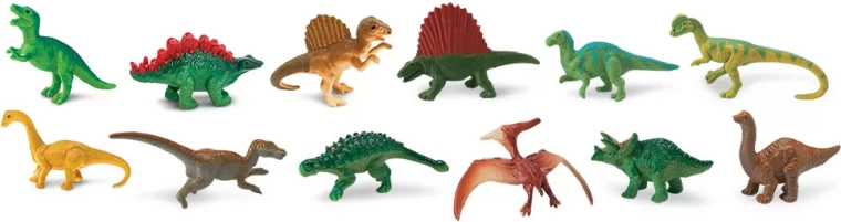 12 mini dinosaures détaillés dans un seul tube