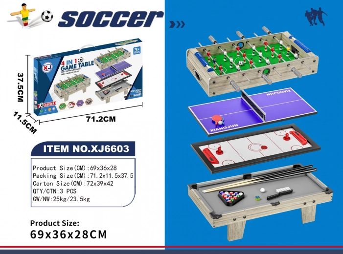 table de jeux de table 4-en-1 gris – billard, air hockey, tennis de table et baby-foot