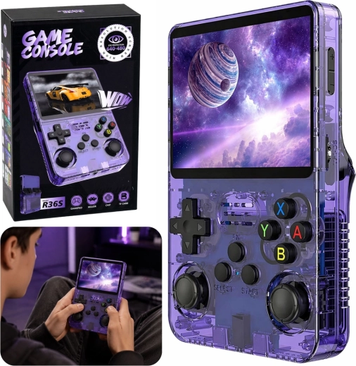 Console de jeu rétro portable R36S avec écran IPS 3,5" violette