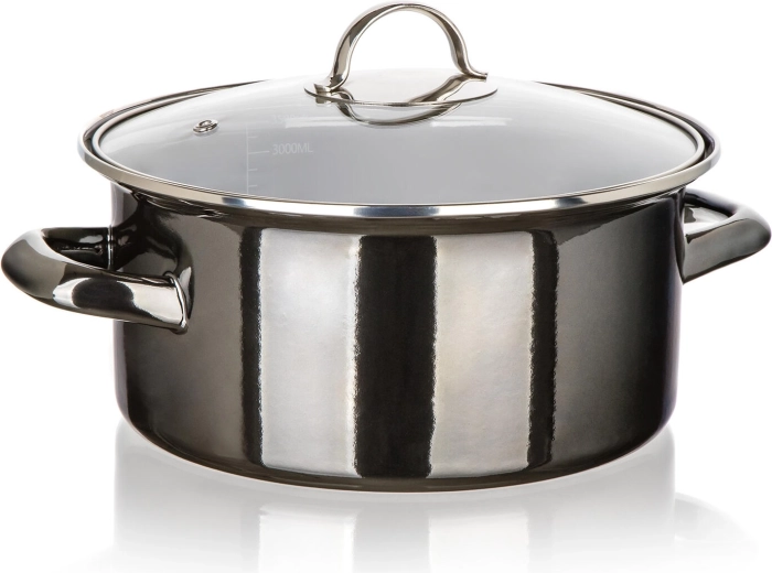 Casserole émaillée avec couvercle en verre 22 cm, 3,7 l Metallic Black