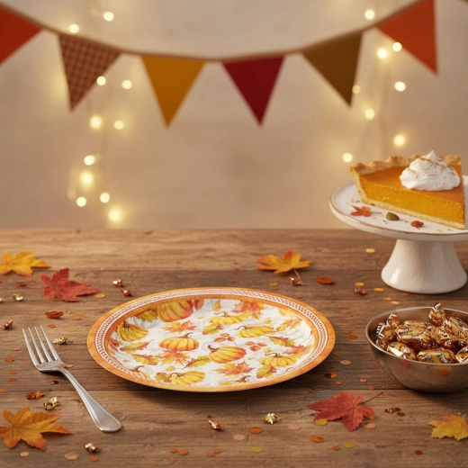 Ensemble d’assiettes en papier avec citrouilles, 2 tailles, 12 pièces