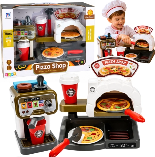 Ensemble pizzeria pour enfants avec four à pizza et machine à café (Pizza Shop)