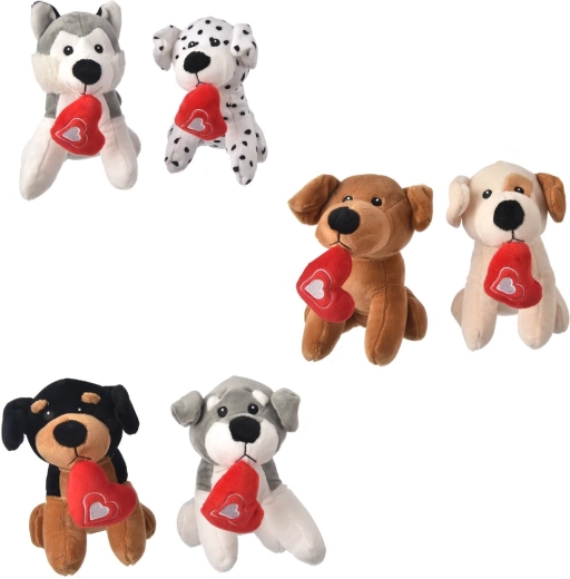 Chien en peluche avec cœur 18 cm (6 variantes)