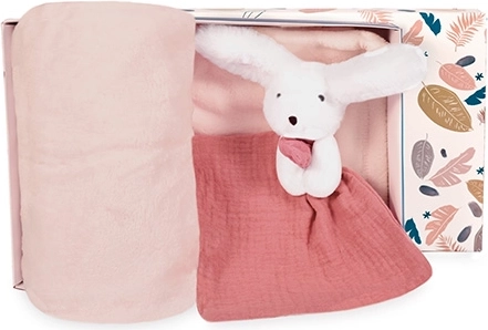 Coffret cadeau Happy Petit Lapin : Plaid et Doudou Rose