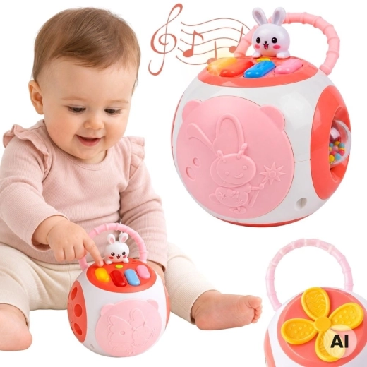 Balle éducative interactive Woopie avec piano et trieur de formes, rose