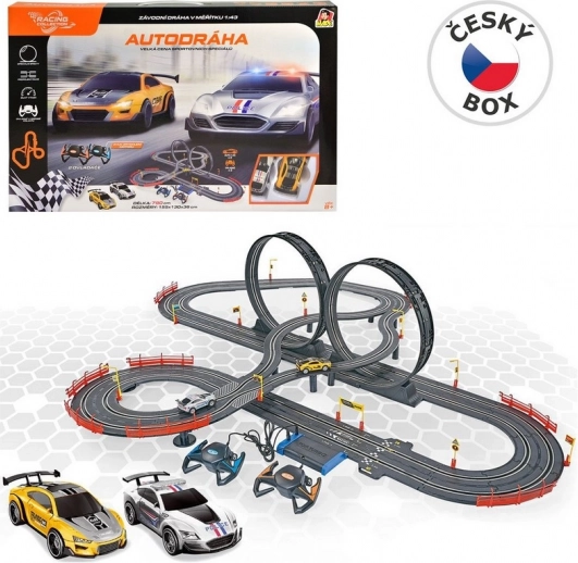 Circuit de voitures 790 cm avec deux voitures, à piles