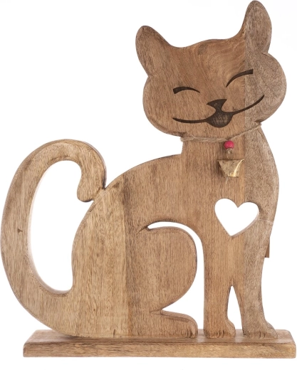 Décoration en bois Chat avec clochette