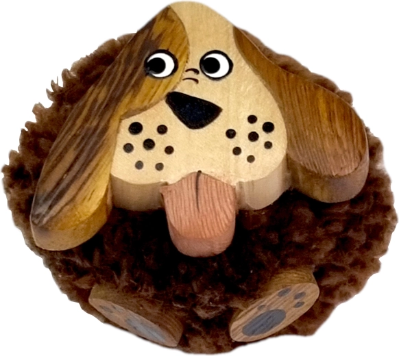 Magnet en bois avec pompon duveteux – chien