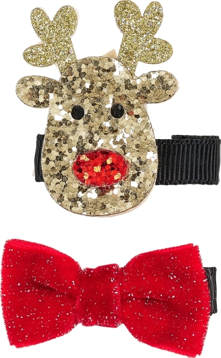 Barrettes cheveux avec renne et nœud – lot de 2