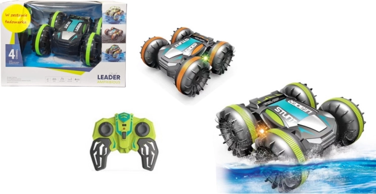 Voiture amphibie télécommandée pour l’eau et la terre avec lumières et chargeur