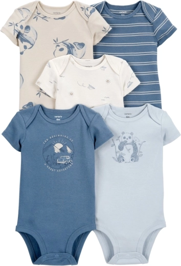 Bodies Carter’s à manches courtes Blue Panda/Airplane pour garçons, lot de 5, taille 56