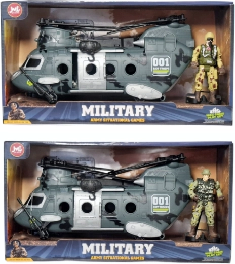 Hélicoptère de transport militaire avec lumière et son, avec figurine de soldat