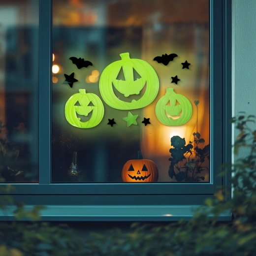 Décoration de fenêtre d'Halloween phosphorescente, citrouille, 29 × 16 cm
