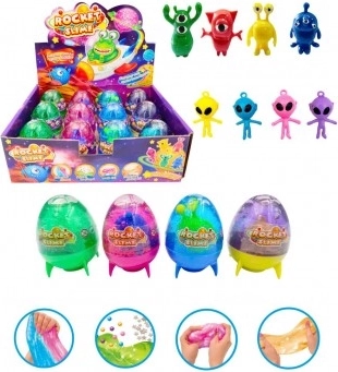 Teddies slime pailleté avec extraterrestre – pâte ludique avec figurine (assortiment de couleurs)