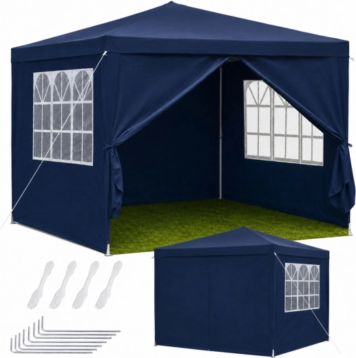 Tente de jardin pour fêtes 3 × 3 m avec parois latérales, bleu foncé