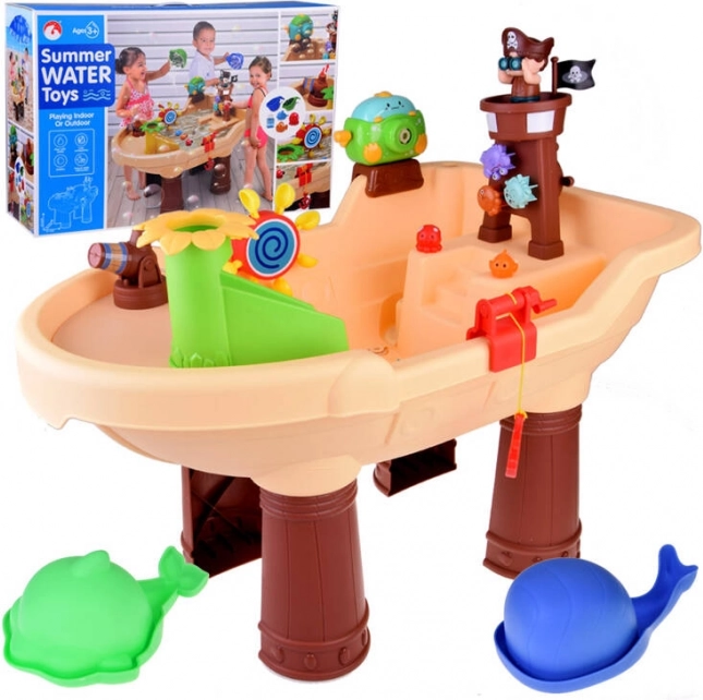 Table d’eau pirate sur pied avec bac à sable et machine à bulles