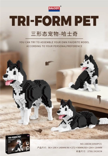 Kit de construction chien husky 3 en 1, 1050 pièces