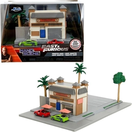 Diorama Jada Fast & Furious : Toretto’s Market and Café avec 2 nano voitures