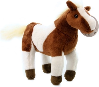 Cheval en peluche brun et blanc 23 cm
