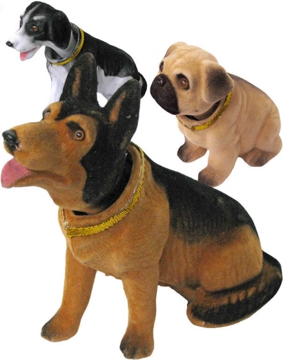 Petit chien rétro en plastique à tête oscillante en plastique velouté 11–13 cm, différents modèles - 1 pièce