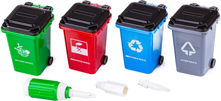 4 poubelles colorées pour le tri des déchets