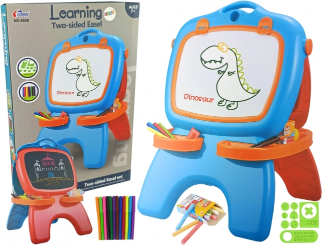 Tableau double face magnétique et à craie bleu-rouge avec pochoirs