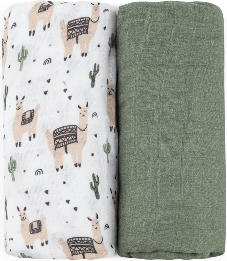 Petite & Mars couverture/linge d’emmaillotage en mousseline de bambou (zavinovačka) 2 pcs Misty llama vibes 120 × 120 cm