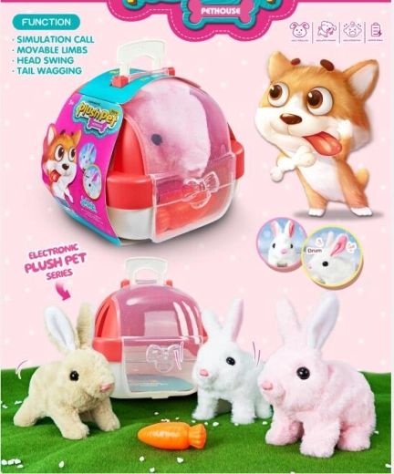 Lapin en peluche interactif avec maisonnette