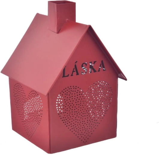 Petite maison en métal pour bougie « Amour », rouge