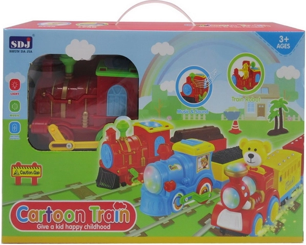 Locomotive interactive pour enfants 3+ avec lumières, sons et éléments mobiles, 2 wagons et accessoires