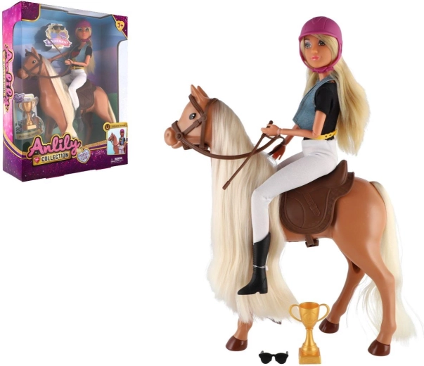 Poupée jockey Anlily avec cheval à coiffer et accessoires