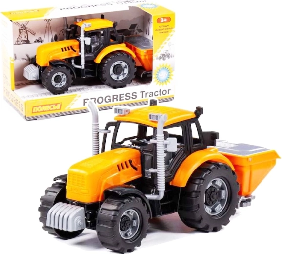 Tracteur Progress à inertie avec semoir et remorque basculante