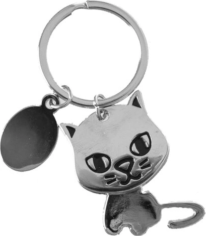 Porte-clés en métal Chat argenté