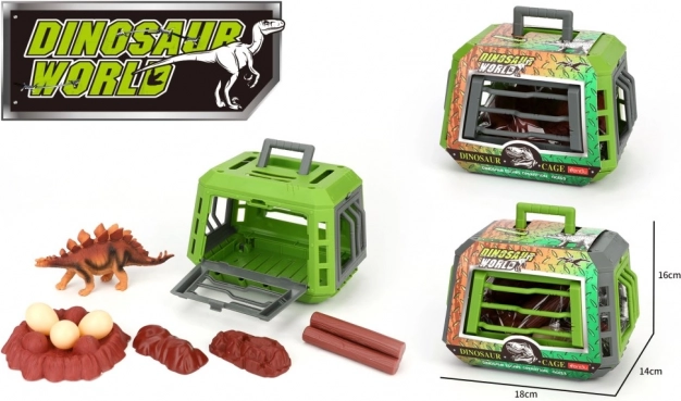 Dinosaure en cage avec accessoires