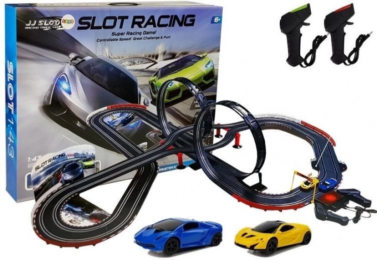Piste de course géante avec double looping 1:43 avec éclairage, longueur 1020 cm