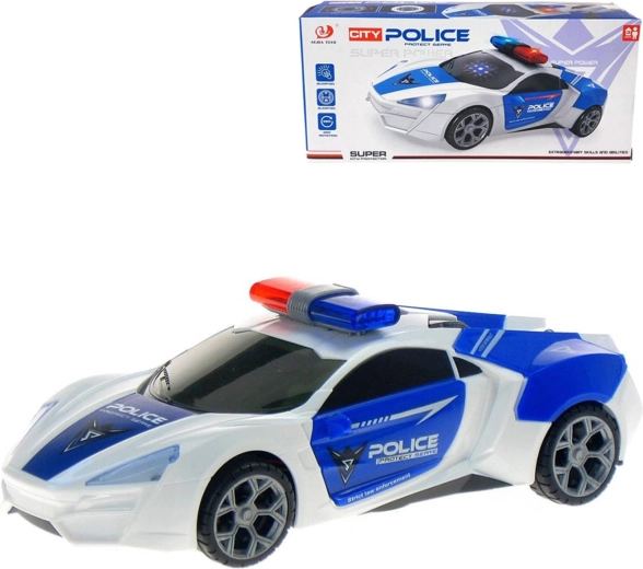 Voiture de police à piles avec lumière et son, fonction de collision et rotation à 360°