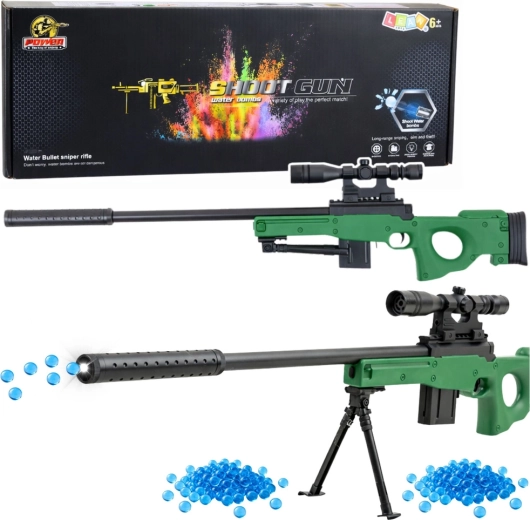 Fusil de sniper gel pour enfants avec lunette, silencieux et bipied