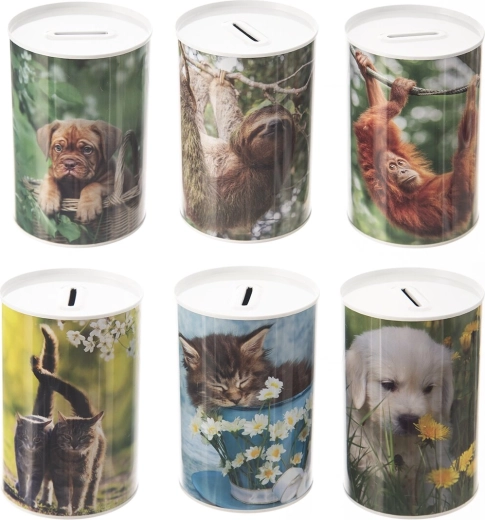 Tirelire en métal avec motif animal 10 × 15 cm (assortiment de 6 variantes)